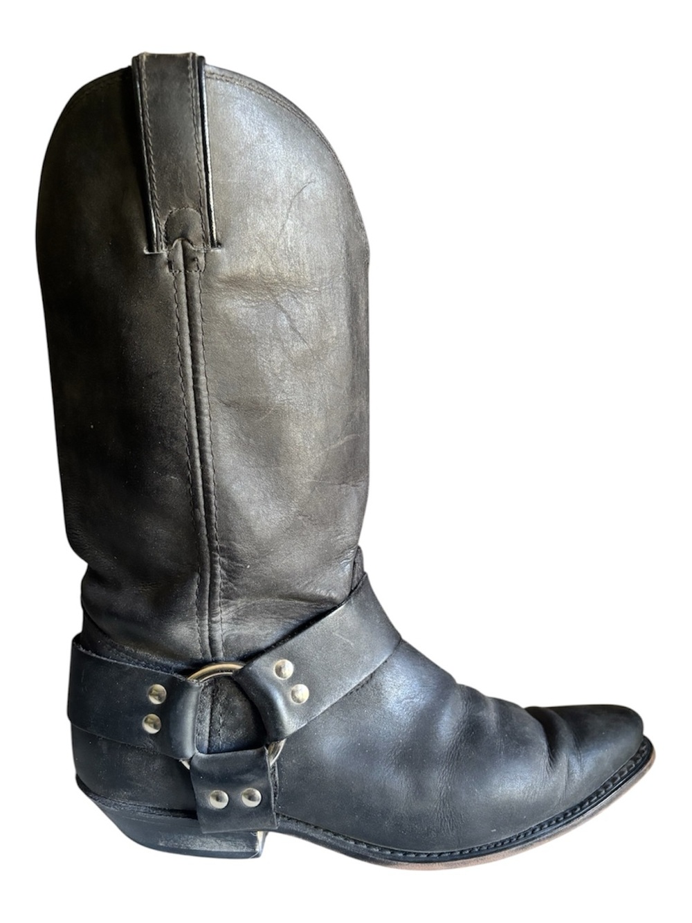 VTG Durango Black Harness Boots Size 9 Leather Mid-Calf Moto Western